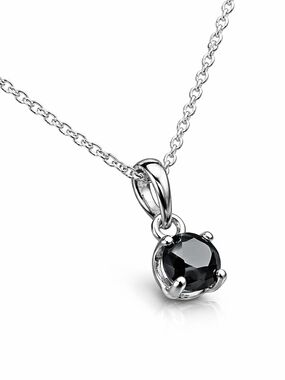Sterling Silver Black Diamond Solitaire Pendant Necklace